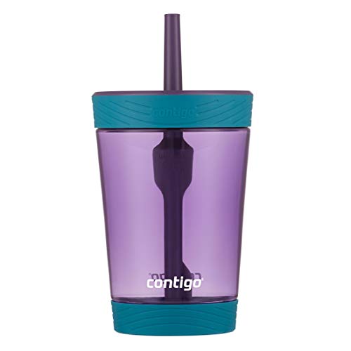 Contigo Kids Spill-Proof 14oz Tumbler with Straw and BPA Free Plastic Eggplant - color: Eggplant, size: 14 Ounces