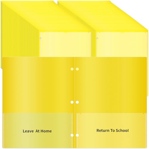 30 Pcs 3 Hole Punch Parent Teacher Communication Folders with Clear Front Pockets for 3 Ring Binders, 2 Pockets Homework Take Home Plastic Folders Classroom Folder for Kid Student ﻿ (30, Yellow) - color: Yellow