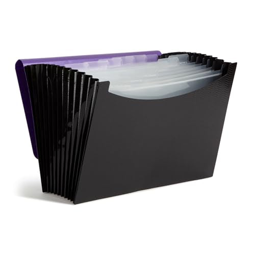 Smead Poly Frequency Expanding File Folders, Flap and Cord Closure, Letter Size, Wave Pattern, 13 Pocket, Purple/Black (70862) - color: Purple/Black, size: Letter
