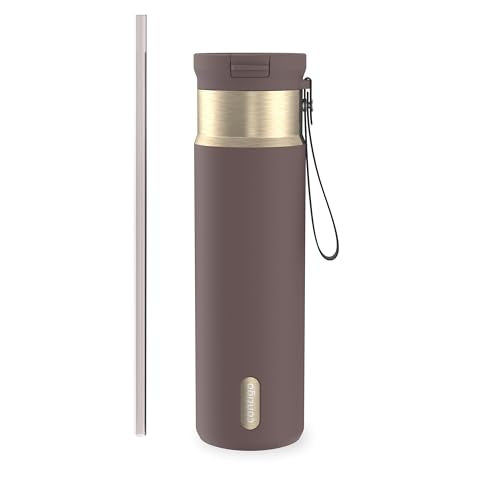 Contigo SnapSeal 709.8ml(24온스) 스테인리스 스틸 진공 단열 물병, 누출 방지 자동 닫힘 뚜껑, 휴대용 스트랩 및 재사용 가능한 빨대, BPA 프리 및 납 프리, 식기세척기 사용 가능 - color: 테라 샴페인, size: 24온스