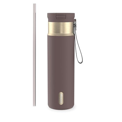 Contigo SnapSeal 709.8ml(24온스) 스테인리스 스틸 진공 단열 물병, 누출 방지 자동 닫힘 뚜껑, 휴대용 스트랩 및 재사용 가능한 빨대, BPA 프리 및 납 프리, 식기세척기 사용 가능 - color: 테라 샴페인, size: 24온스