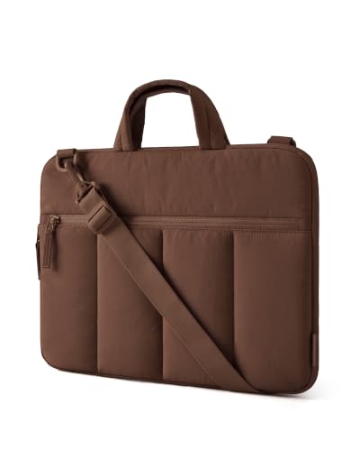 BAGSMART 13-14 Inch Laptop Sleeve with Handle and Accessory Pocket for Work | Quilted Laptop Bag for Women with Shoulder Strap, Compatible with M5 MacBook Air 13/Pro 14, HP, Dell, Lenovo, ASUS for Trip - color: S-coffee Brown, size: 13.3-14 inch