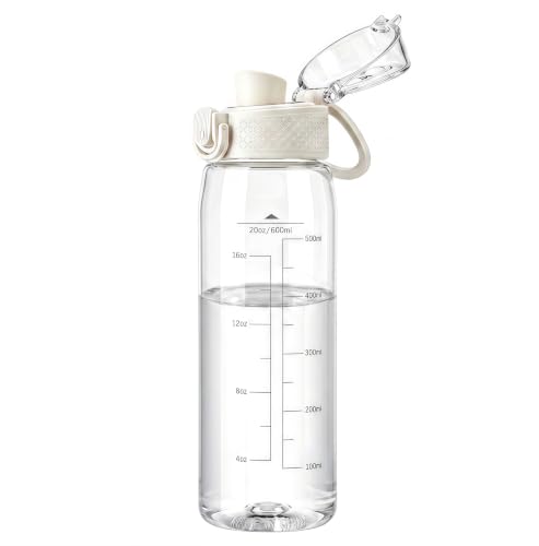 GOPPUS 20oz Kids Water Bottle with Time Marker & Handle, Tritan BPA-Free, Reusable Leakproof Anti-Dust Everyday, Clear Kids Water Bottles For School,Car Travel, Gifts Boys Girls(White) - color: A-clear