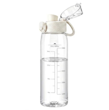 GOPPUS 20oz Kids Water Bottle with Time Marker & Handle, Tritan BPA-Free, Reusable Leakproof Anti-Dust Everyday, Clear Kids Water Bottles For School,Car Travel, Gifts Boys Girls(White) - color: A-clear