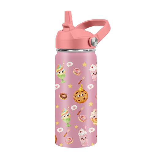 Kids Water Bottle Insulated - Dessert Water Bottle for Kids, 16oz Stainless Steel Insulated Water Bottles with Straw Lid, Leakproof BPA-Free Cute Dessert Water Bottles for Home Travel Sports - color: Dessert#pink, size: 16 Ounces