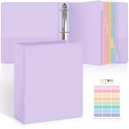 SKYDUE 2 Inch 3 Ring Binder with 8 Tab Dividers & 24 Labels, Large Capacity Pastel Binder Organizer for Letter Size Paper, Aesthetic School Binder for Documents, Office & Home Organization, Purple - color: Purple, size: 2 Inch