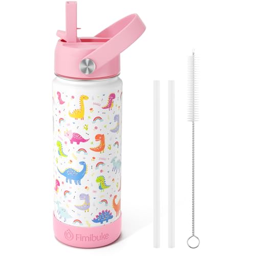 Fimibuke Kids Insulated Water Bottle, 18oz BPA FREE 18/8 Stainless Steel Kid Cup with Straw Travel Tumbler Double Wall Vacuum Leak Proof Toddler Water Bottle for School Boy Girl(1 Pack,White Dinosaur) - color: A12. White Dinosaur
