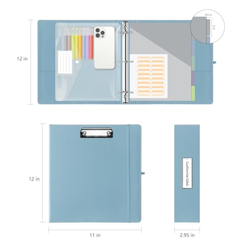 2 Inch 3 Ring Leather Binder Organizer, BVSSX Three Ring Binders with Clipboard, Plastic Folder, 5-Tabs Pocket Dividers with Sticker Labels, Pen Loop, Elastic Strap (Blue, Letter Size) - color: 4-blue, size: 2in（Letter Size）