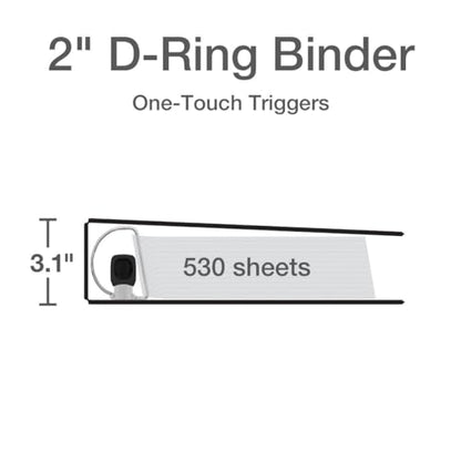 Cardinal 3 Ring Binder, 2 Inch Premier Easy Open Binder, ONE-Touch Locking Slant-D Rings, 565-Sheet Capacity, ClearVue Cover, PVC-Free, White (10320) - size: 2-Inch (Pack of 1)