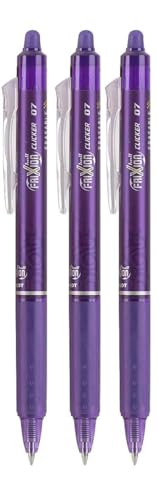 Advantage Gifts Frixion Clicker Retractable Erasable Gel Pens Fine Point (.7mm) Purple Ink 3-pk; Bundle with Plastic Reusable Pouch - color: Purple, size: 1 Count (Pack of 3)