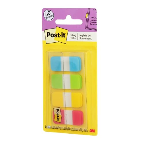 Post-it Tabs, 625 in Solid, Aqua, Lime, Yellow, Red, 10/Color, 40/Dispenser (676-ALYR) (Pack of 2) - size: 0.4" x 2.8" (Pack of 2)