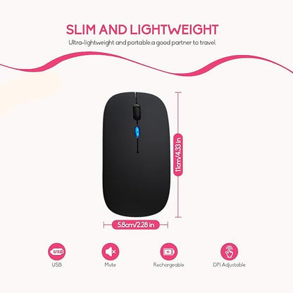 2 Pack LED Wireless Mouse, Slim Silent Dual-Mode 2.4G+BT Rechargable Portable Mobile Optical Office 7-Color Mouse with USB Receiver, 3 Adjustable DPI Levels for Notebook, Computer, MacBook (Black) - color: 2 Pack black