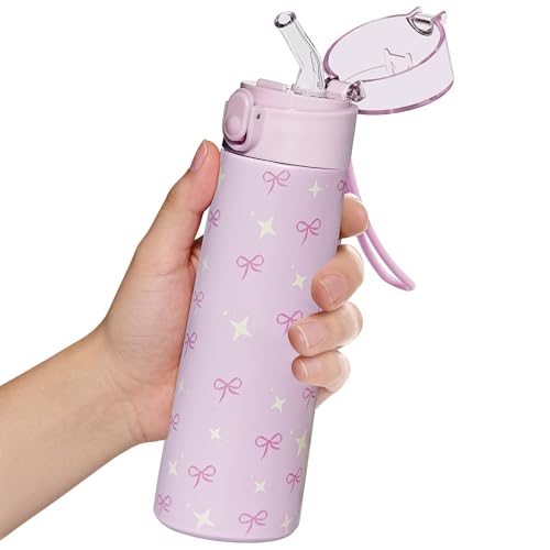 9oz Small Water Bottle with Straw, Gym Water Bottle with 3D Printed Pattern, Insulated Bottle for Hot&cold Drinks,360°leak-Proof for Student, Girl, School, Sports,Travel-Bow - color: Bow, size: 9oz