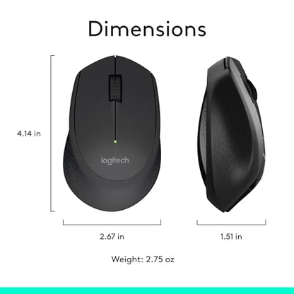 Logitech MK345 Full Size Wireless Keyboard and Mouse Combo - Black | Full size keyboard with integrated palm rest, compact right handed mouse, connect via single included USB-A Nano Receiver - size: 1 Pack, style: Combo