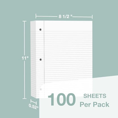 POPRUN Loose Leaf Paper College Ruled, 3 Pack, 3 Hole Punched Binder Papers | 100 GSM, 8mm Lined Notebook, 100 Sheets Each, Office, Home, Meeting Notes, School Supplies - size: College Ruled