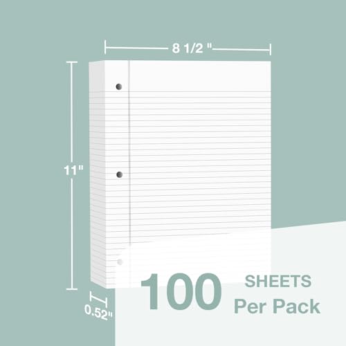 POPRUN Loose Leaf Paper Wide Ruled, 3 Pack, 3 Hole Punched Binder Papers | 100 GSM, 11/32" Lined Notebook, 100 Sheets Each, Office, Home, Meeting Notes, School Supplies