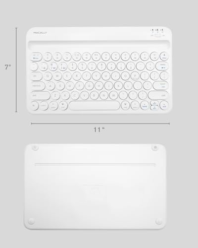 Macally Bluetooth Keyboard for Tablet | Wireless Keyboard for iPad mini/Air/Mini, iPhone (Multi-Device, Built-in Stand, Rechargeable) Easy to Use and Cute Portable - White - color: White