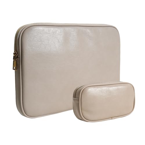PU Leather Padded Laptop Sleeve 15.3Inch Compatible with MacBook Air 15 A3114 M3 A2941 M2, MacBook Pro 15 Laptop Bag with Charger Pouch Color Sand - color: Sand, size: MacBook Air/Pro 15"