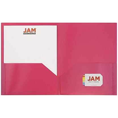 JAM PAPER Plastic 2 Pocket POP Folders - Durable School Folders - Fuchsia Hot Pink - 6/Pack - color: Pink, size: 6 Per Pack