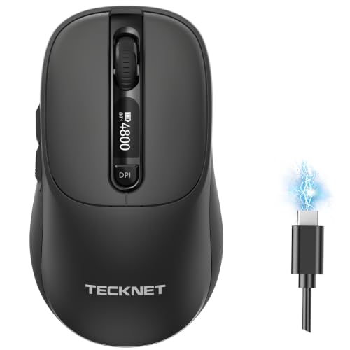 TECKNET Wireless Mouse with LED Display,Tri-Mode Bluetooth Mouse for Laptop | [BT5.2+BT5.0+2.4G] Connection, Type-C Rechargeable with Vision, Silent Click, 3-Device Switching for Laptop, iPad, MacBook