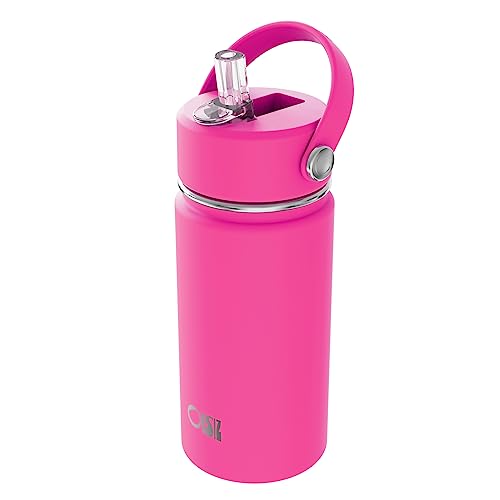 OISIZ Kids Water Bottle with Straw Lid 14oz, Vacuum Insulated Bottles 316 Stainless Steel for School, Leakproof, BPA Free and Keep Cold for 24 Hours - color: Azalea Pink, size: 14 Ounces