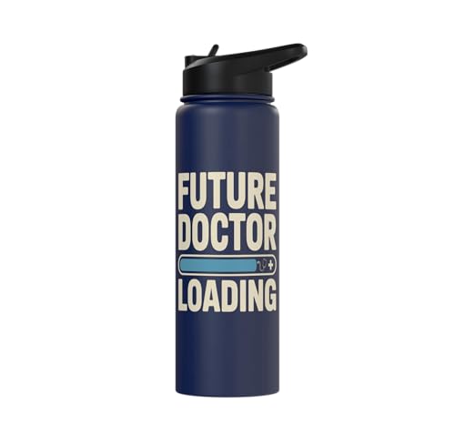 Future Doctor Loading Med Student Progress Bar Stainless Steel Insulated Water Bottle - color: Navy Blue