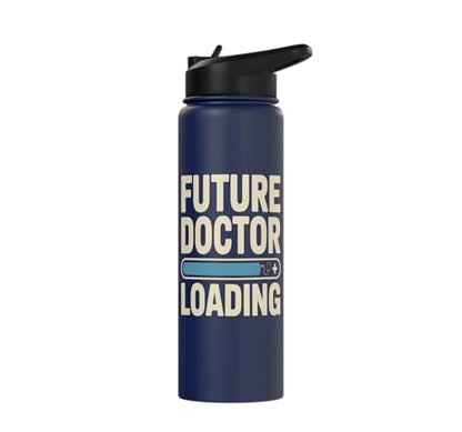 Future Doctor Loading Med Student Progress Bar Stainless Steel Insulated Water Bottle - color: Navy Blue