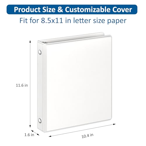 habgp 3 Ring Binders, 1" Round Rings 12 Pack, Fits for 8.5x11 Inch Paper, Clear View 2 Pocket for Customizable Covers, Three Ring for School Office Business Supplies, White, 1 Inch - size: 1 Inch
