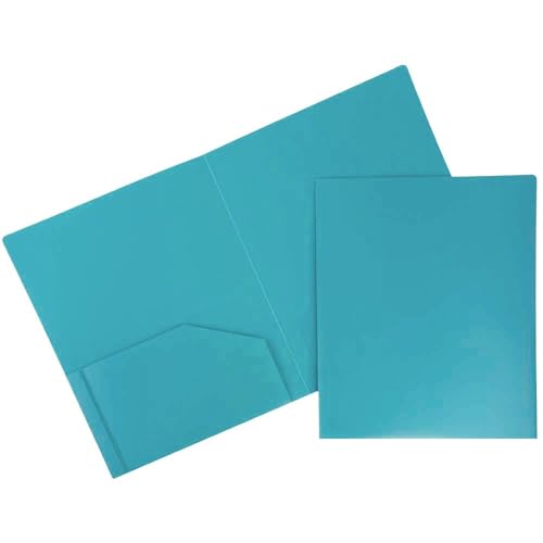 JAM PAPER Heavy Duty Plastic 2 Pocket Extra Tough School Folders - Teal Blue - 3/Pack - color: Teal Blue, size: 3 Per Pack