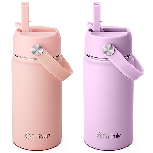Fimibuke Kids Insulated Water Bottle, 14oz BPA FREE Double Wall Vacuum Tumbler 18/8 Stainless Steel Leak Proof Kids Cups with Straw Metal Water Bottle for School Boys Girls (2 Pack, Milky Pastel) - color: B5. Milky Pastel