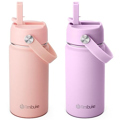 Fimibuke Kids Insulated Water Bottle, 14oz BPA FREE Double Wall Vacuum Tumbler 18/8 Stainless Steel Leak Proof Kids Cups with Straw Metal Water Bottle for School Boys Girls (2 Pack, Milky Pastel) - color: B5. Milky Pastel