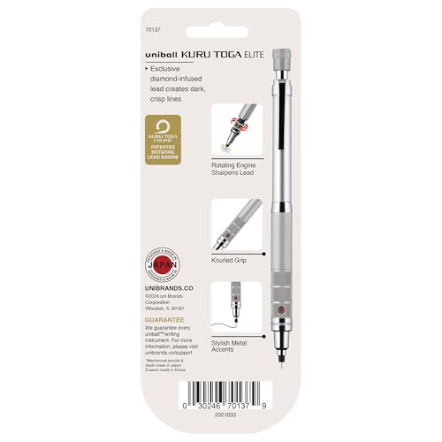 uniball Kuru Toga Elite Mechanical Pencil Starter Kit, 0.5mm, HB #2, Silver Barrel, 1 Pack - color: Silver Barrel, size: 1 Count (Pack of 1)