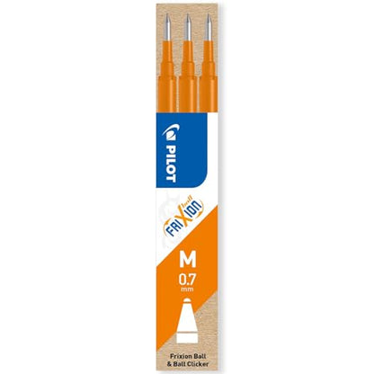 Pilot Frixion Heat/Friction Erasable Refill - Medium 0.7mm Line - Pack of 9 Refills - 3 Packs in Pillow Packaging - Orange
