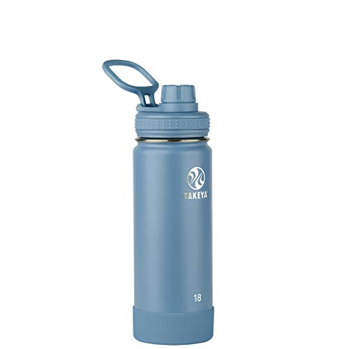 Takeya Actives Stainless Steel Water Bottle, Insulated Spout Lid, Keeps Drinks Cold 24 Hrs, Leakproof, Durable, Dishwasher Safe, Ideal for Gym, Travel, Fits Most Cup Holders, 18 oz/Bluestone - color: Bluestone, size: 18 Ounces