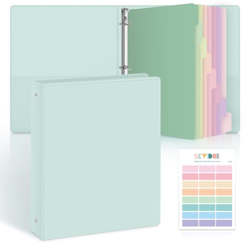 SKYDUE 1 Inch 3 Ring Binder with 8 Tab Dividers & 24 Labels, Pastel Binder Organizer for Letter Size Paper, Aesthetic School Binder for Notes, Documents, Office & Home Organization, Green - color: Green, size: 1 Inch