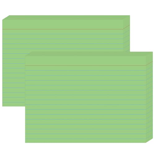 5x7 Green Flash Cards (100 Pack), Heavyweight 160gsm Green Index Cards for Teachers — College Ruled & Blank Back, Large Lined Note Cards for Classroom Activities & Lesson Planning - color: Green