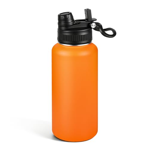 32oz Insulated Stainless Steel Water Bottle 2-in-1 Leak-Proof Sip & Straw Lid with Handle, Double Wall Vacuum Insulated Travel Mug for Sports, Commute, Office, Orange, 1 Pack - color: Orange, size: 32 Ounces