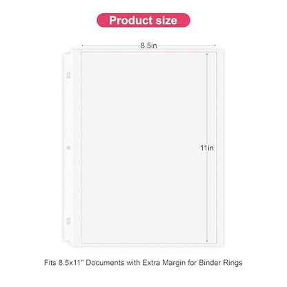Sheet Protectors 50 Pack - Top-Loading Plastic Binder Sleeves for 8.5" x 11" Paper, Glare-Reducing Textured Surface, Reinforced 3-Hole Edges, Non-Stick & Acid-Free for Home, School & Office