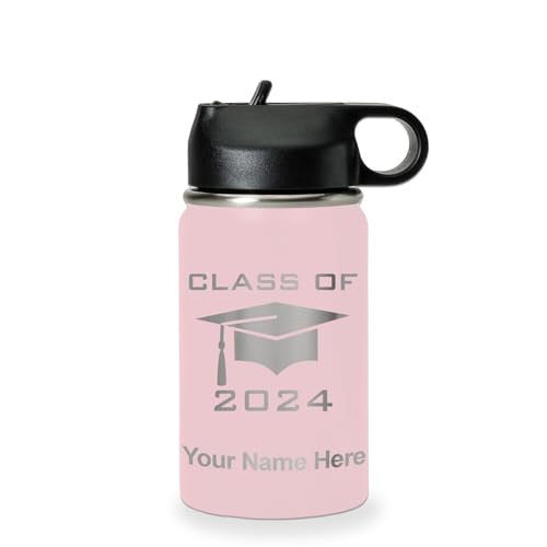 LaserGram Personalized Water Bottle, Grad Cap Class of 2023, 2024, 2025, 2026, 2027, Stainless Steel Double Wall Vacuum Insulated with Flip Top Straw, Custom Engraved Gift (12oz / 335ml Pink) - color: Pink, size: 12 Ounces