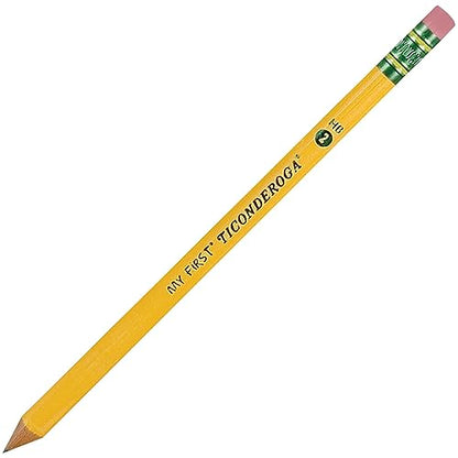 My First Ticonderoga Primary Size #2 Beginner Pencils, Pre-Sharpened, 4 Pencils with Bonus Sharpener, Yellow (33309)
