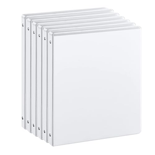 SUIN 1/2-Inch 3 Ring Binders with 2 Interior Pockets, Basic 0.5'' Binders Holds 100 Sheets Letter Size, Office School Home, 6 Pack - color: White