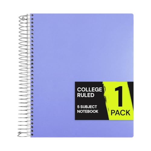 ONAVIA 5 Subject Spiral Notebook College Ruled, 400 Pages, Cornflower | 200 Sheets, 9 x 11 in, 6 Pack Waterproof Plastic Cover, Durable, School Notebooks, Classroom, Teachers - color: Cornflower