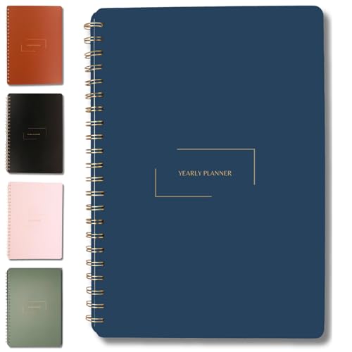 | Undated Yearly, Daily, Weekly, Monthly Planner | 8.25" x 11.75" | To Do List Notebook for Work | Simple Design | Multiple Layouts | Academic Planner and Organizer Notebook (Navy, Yearly Planner - Portrait) - color: Navy, size: Yearly Planner - Portrait