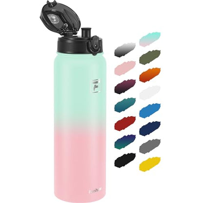 Fanhaw 40 oz Insulated Stainless Steel Water Bottle with Chug Lid, Leakproof & Sweat-Free Extra-Large Metal Bottle for Outdoor, Hiking & Gym (Green Pink) - color: Green Pink, style: 40 Ounces