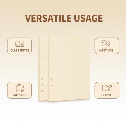 A5 6 Hole Cornell Refill Paper College Ruled 160 Sheets 320 Pages | Thick horizontal lined paper, no ink bleed through, designed for Cornell note taking system - style: Dotted Paper