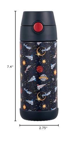 Snug Insulated Kids Water Bottle with Straw & Spout – Double-Wall Stainless Steel, Leakproof, Easy-Flip Lid – For School, Travel, Toddlers & Big Kids - Space Wars, 12oz - color: Space, size: 11.8 Ounces