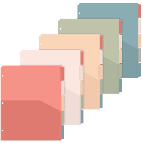 5 Sets 5 Tab Binder Dividers with Pockets for 3 Ring Plastic Binders 8.5 x 11 Inches 3 Hole Punched Page Divider Sturdy Colorful Dividers for Office School Business Home Organizer (Vintage Color) - color: Vintage