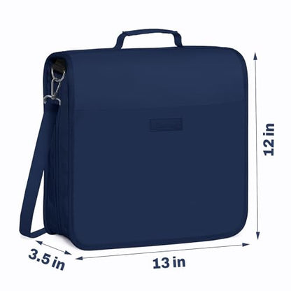 SUNEE Zipper Binder 3 Ring, 3 Inch O-Ring with Handle and Shoulder Strap, 600-Sheet Capacity, 5-Tab Expanding File Folder, Multi-Pockets for Middle School Organizer Binder with Zipper, Navy Blue - color: Navy Blue