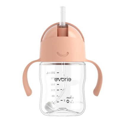 Evorie Tritan Weighted Straw Cup Baby Training Cup, Spill Proof, 7 Oz, 6M+ | BPA & BPS-Free, First learning cup, 360° drinking, Dishwasher safe, Durable Sippy Cup, Peach Pink - color: Peach Pink