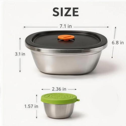 50 Oz Stainless Steel Salad Bowl with Lid, 3 Pack Salad Container for Lunch, Reusable Sealed Meal Prep Bowls with Sauce Dishes and Date Dial, Leak Proof Design for Picnic Kitchen Daily Use